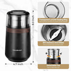 HAUSHOF Coffee Grinder Electric, One Touch Design, Spice, Herb, Grinder for Coffee Bean Spices and Seeds with 1 Removable Stainless Steel Bowl, Dry Grinder-Black
