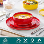 vancasso Bonita Stoneware Dinnerware Sets, 12 Pieces Dishes Set，Polished Round Plates and Bowls Set for 4, Dishwasher and Microwave Safe, Multicolor