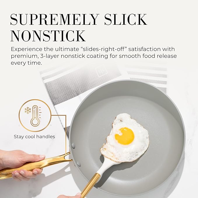 White and Gold Pots and Pans 15 PC Set - Premium Heavy Gauge Nonstick, Non Toxic, PFOA Free, Oven and Dishwasher Safe, Induction Compatible Cookware Set - Gold Kitchen Accessories