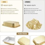 Aluminum Foil Pan with Lids,Heavy Duty Aluminum Pan, Disposable Aluminum Pans,Gold Foil Pans, Deep Container for Heating, Baking, Cooking,BBQs,Parties,Storing,Catering(74.4oz 15 Pack w/Lids)
