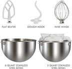 Kenmore Elite 600W Bowl Lift Stand Mixer - Digital 10 Speed Mixing, Electric, Countertop, Heavy Duty, Kitchen Appliance, 5 & 6 Qt Stainless Steel Bowls With Flat Beater, Whisk, Dough Hook Attachments