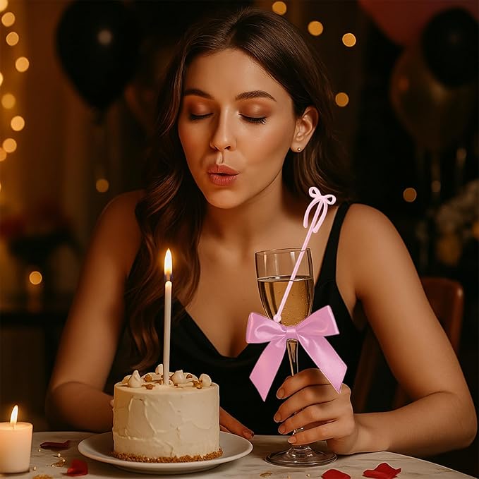 30 Pcs 6 Inch Bow Drink Stirrers, Bow Stir Sticks Coffee Stirrers Reusable Plastic Swizzle Sticks for Wedding Birthday Bridal Cocktail Decorations Supplies (Rose Gold)