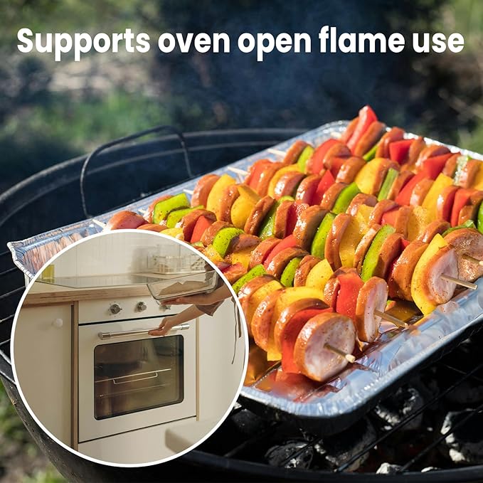 YLT WAX 9x13 Disposable Aluminum Foil Pans with Clear Lids (10 Pack), Durable Half Size Deep Extra Heavy Duty Food Containers for Baking, Cooking, Roasting, Heating or Steam Table