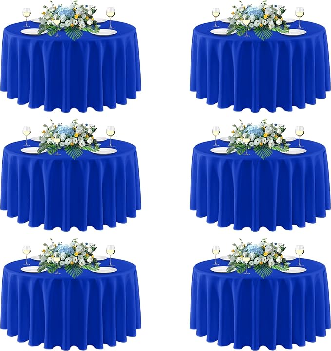 sancua Royal Blue Round Tablecloths 90 Inch, 6 Pack - Circle Fabric Table Cloth for July 4th Independence Day Wedding Party Banquet Birthday, Washable Polyester Table Cover (Fit 30-72 Inch Tables)