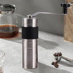 Manual Coffee Grinder, Hand Coffee Mill, Adjustable Settings With Black Anti Slip Sheath, Portable Conical Burr Grinder for Household, Office, Camping or Travel Ect Multi Scenario Usage, Silvery.