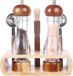KKC HOME ACCENTS Wooden Salt and Pepper Grinder set with Spoons and Brush,Salt and Pepper Mill set,8 inch,Refillable Adjustable Coarseness Fine to Coarse