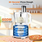 Homtone 16 Cup Food Processor, 9 Functions 7 Blades 3 Speeds for Shredding, Slicing, Doughing, Emulsfying and Meat Vegetable Chopping for Home Use, 600W (Sliver)