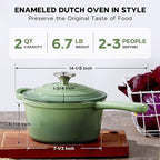 Onader Cast Iron Sauce Pan Pot, 2QT Small Saucepan with Lid, Enameled Cast Iron Dutch Oven Cooking Kitchen Pot – Pistachio Green