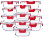 M MCIRCO 24-Piece Glass Food Storage Containers with Locking Lids,Glass Meal Prep Containers Set - Airtight Lunch Containers, Microwave, Oven, Freezer and Dishwasher, Red