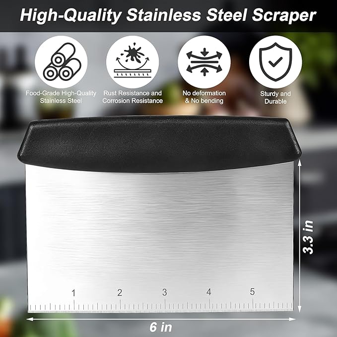 Bench Scraper,Dough Scraper,Premium Stainless Steel Dough Cutter with Measuring Scale,Multi- Purpose Food Scraper for Pastry,Cake,Pizza,Bread,Cooking