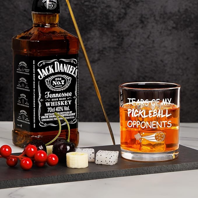 Futtumy Tears of My Pickleball Opponents Whiskey Glass, Funny Pickleball Gifts for Men Friend Pickleball Lovers Coworker, Pickleball Lover Gifts for Birthday Christmas, 10oz Pickleball Rock Glass