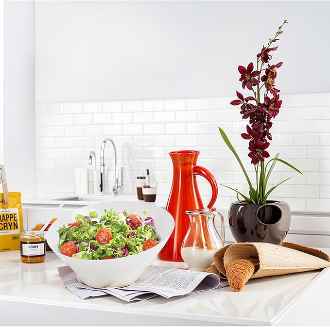 bUCLA 12 Pack White Plastic Serving Bowls - 20 OZ Angled Party Table Salad and Fruit Bowls Disposable for Chip&Candy, Ideal for Wedding