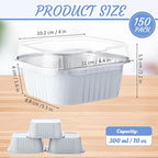 Aoriher 150 Pieces 10 oz Mini Cake Pans with Lids Aluminum Foil Baking Cups Square Disposable 4" x 4" Large Cupcake Cups Baking Tins for Kitchen Brownie Pudding Desserts Holders(White)