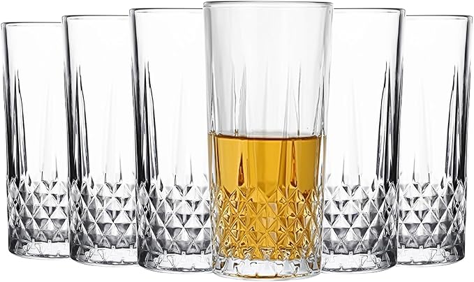 Drinking Glasses Set of 6 - Highball Glasses - 11 oz Tall Water Glass Sets - Glassware for Bar Mixed Drink Cocktail, Juice, Mojito, Iced Tea