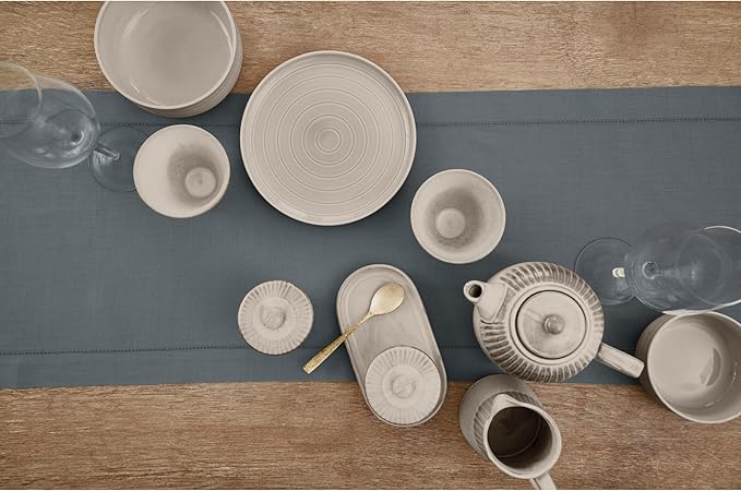 Solino Home Linen Hemstitch Table Runner 36 Inches - 100% Pure Linen Dark Grey Table Runner 14 x 36 Inch Ideal for Dresser and Coffee Tables - Classic Hemstitch