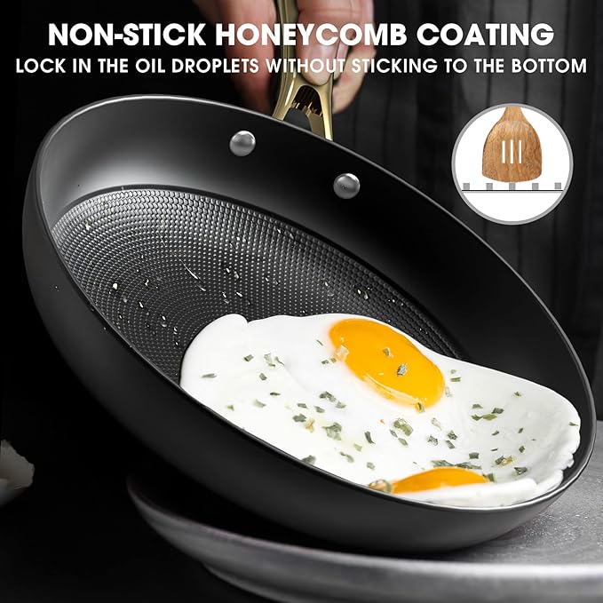 imarku Non Stick Frying Pans, 10 Inch Frying Pan with Lid, Professional Cast Iron Skillets Nonstick Frying Pan, Frying Pans Nonstick with Lid and Stay Cool Handle, Gift for Women and Men