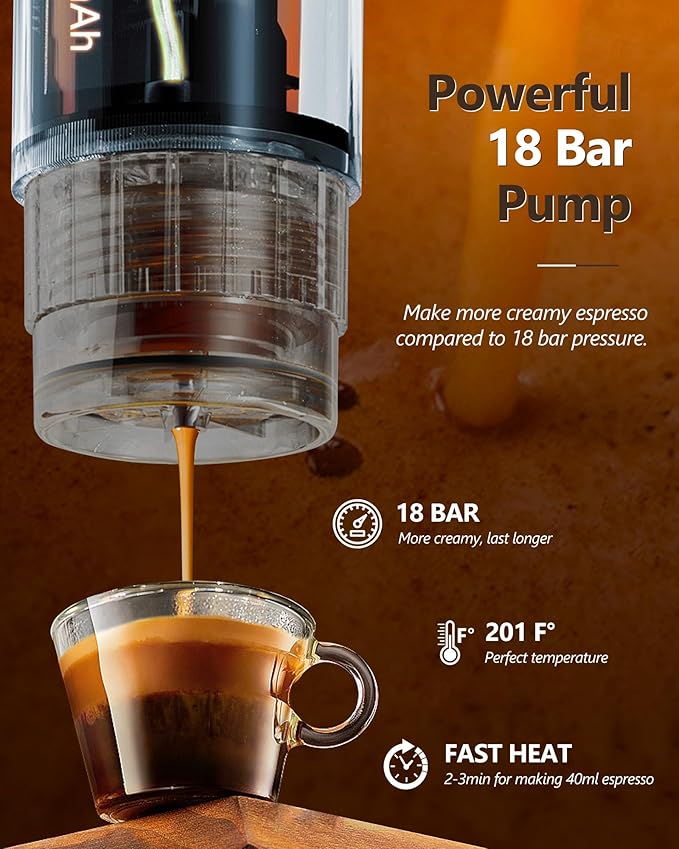 CONQUECO Portable Espresso Coffee Machine: 12V Electric Small Travel Expresso Maker - Self Heating 8 Cups Battery Powered Compatible for Nespresso Capsule - for Camping RV Hiking Office (Pearl White)