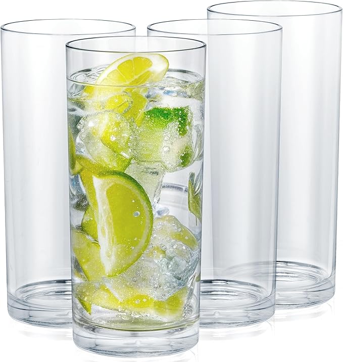 Zulay Kitchen Acrylic Glasses Drinkware - 4 Piece Unbreakable Plastic Tumblers - BPA-Free, Reusable Plastic Drinking Glasses for Home & Outdoors - Stackable, Lead-Free & Dishwasher Safe - (16 oz)
