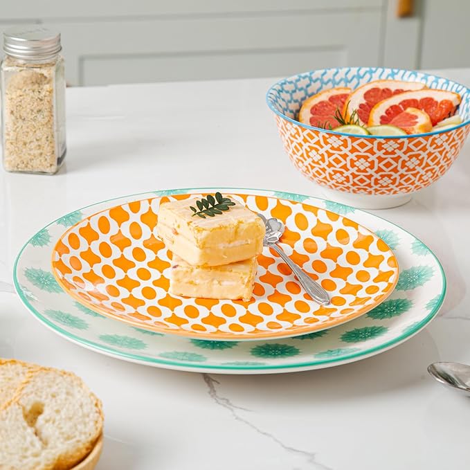 Ceramic Salad Plates Set - 8.5 Inch Small Round Dinner Dishes for Dessert Pasta Appetizer Sandwich - Scratch Resistant Porcelain Microwave Dishwasher Safe - Set of 6 - Assorted Colors