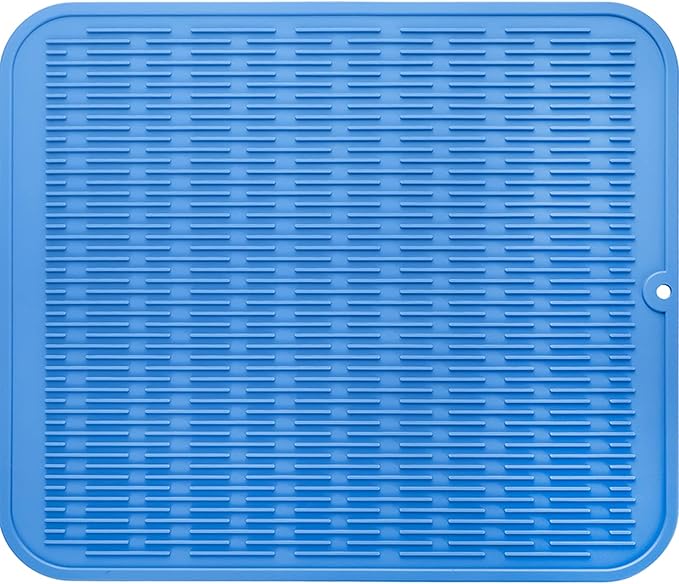Silicone Dish Drying Mat for Multiple Usage,Easy clean,Eco-friendly,Heat-resistant Silicone Mat for Kitchen Counter or Sink,Refrigerator or Drawer Liner Lichen BlueL XL 18 inches x 16 inches