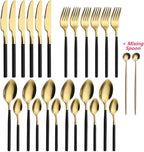 24 Piece Silverware Set For 6 Gold & Matte Black Handle Heavy duty 18/10 Stainless Steel Flatware Set Modern Design Knife/Fork/Spoon Mirror Polished Dishwasher Safe Cutlery Set with Gifts