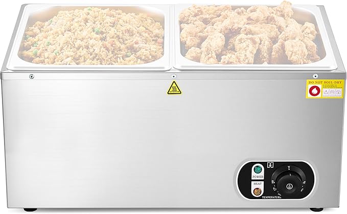 WILPREP Commercial Food Warmer, 1500W Countertop Electric Warmer with 86-185°F Adjustable Temp Control & Over-Temperature Protection, Stainless Steel Buffet Bain Marie for Catering Restaurants