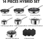 SNOWCLAD Pots and Pans Set Non Stick, 14 Pcs Hybrid Stainless Steel Cookware Sets, Non Stick Frying Pans, Saucepans, Saute Pan & Stock Pot, PFOA Free Kitchen Skillet,Induction Compatible
