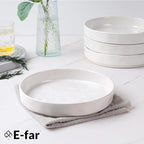 E-far Pasta Bowls Set of 4, 30oz Shallow Salad Bowls for Dinner Serving, 8.25" Stoneware Ceramic Bowl Plates for Noodle Soup, Microwave & Dishwasher Safe, Glossy Porcelain, Speckled White