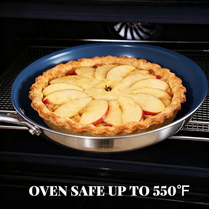 Stainless Steel Nonstick Frying Pan,8 Inch Healthy Non Toxic Ceramic Coating Cookware Works on Induction, Electric Stove and Gas Cooktops,PTFE PFAS PFOA Free Skillet,Dishwasher&Oven Safe