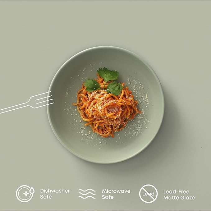 JoyJolt Mesa 40oz Stoneware Serving Bowls Set of 4, Large Salad Pho Soup Pasta Plates for Kitchen, Dishwasher and Microwave Safe, Aesthetic Kitchen Essentials - Matte Sage Green