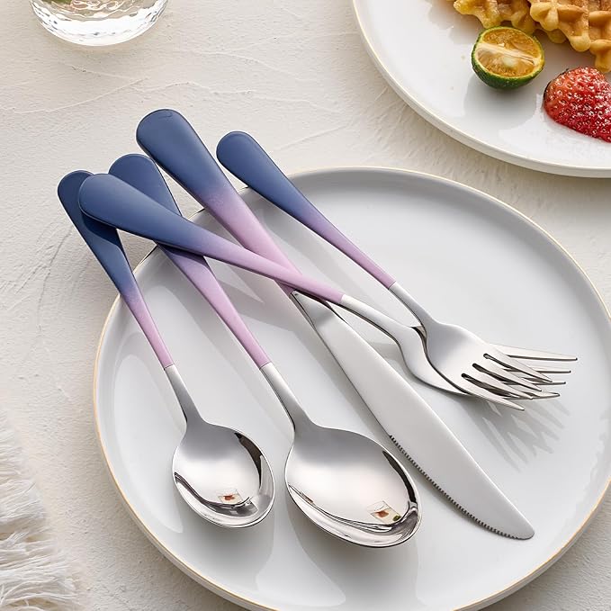 20-Pieces Color Silverware Sets for 4,Pink and gray Handle Stainless Steel Cutlery Set, Include Forks Spoons and Knives Set, Dishwasher Safe Utensil Sets for Home Restaurant
