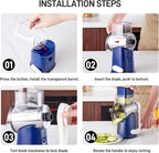 VEKAYA Cheese Grater, Cheese Grater Hand Crank, 4 Interchangeable Blades Cheese Shredder, Vegetable Slicer, Non-slip Suction Base, Easy to Clean Rotary Grater with Handle (Blue)