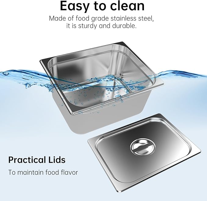 Valgus Commercial Stainless Steel 4 Sections Bain Marie Food Warmer 16 Qt Buffet Server with Lid and Tap for Home, Catering, Restaurants