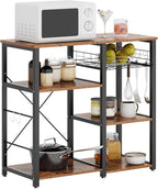 soges 3-Tier Kitchen Baker's Rack Utility Microwave Oven Stand Kitchen Island Cart Standing Storage Shelf Kitchen Workstation, Vintage Brown