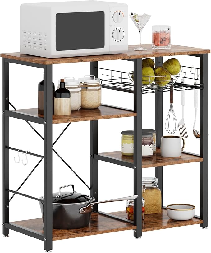 soges 3-Tier Kitchen Baker's Rack Utility Microwave Oven Stand Kitchen Island Cart Standing Storage Shelf Kitchen Workstation, Vintage Brown