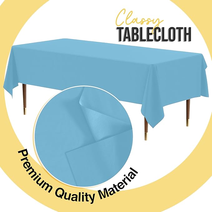 Exquisite 66% Thicker Premium Plastic Table Cloth Rectangle Table Cover 0.5 Mil 6 Pack Sky Blue Table Cloth 54 Inch x 108 Inch Disposable Tablecloth Won't Tear Easily Like Cheap Thin Brands