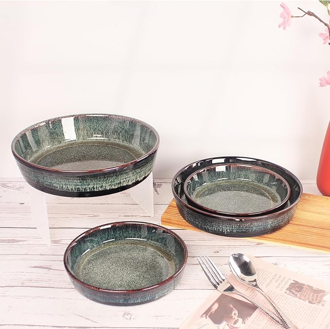 Ceramic Pie Pan Quiche Baking Dish, 10 Inch Round Au Gratin Baking Dishes, 1.9 Qt Non-Stick Tart Pan, Pie Plate for Apple, Oven, Dishwasher and Microwave Safe