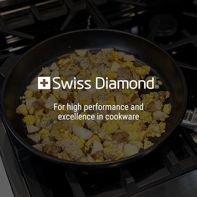 Swiss Diamond 12.5 Inch Frying Pan Nonstick Diamond Frying Pan, Aluminum Coated Skillet, Dishwasher Safe and Oven Safe Fry Pans with Stainless Steel Handle, Grey