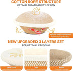 Banneton Bread Proofing Basket Set - 2X Round Sourdough Proofing Baskets - Sourdough Proofing Bowls Bread Baking Supplies With Liner & Cloth Cover - Cotton Rope Banneton Basket for Baking