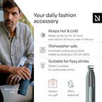 LARS NYSØM Stainless Steel Insulated Water Bottle 12 oz 17 oz 25 oz 34 oz 51 oz | Insulated Thermo Flask for Hot and Cold Beverages | Leakproof Drinking Bottle (Misty Blue, 33.8 oz)