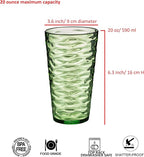20-ounce Plastic Tumblers, Acrylic Drinking Glasses High-Balls, set of 6 Green Reusable Plastic Cups, Stackable, BPA-Free, Shatter-Proof, Dishwasher-Safe