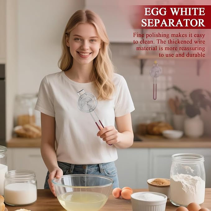 Stainless Steel Egg Separator,Egg Yolk & White Separator Tool with Long Handle,Sifting Filter Egg Divider,Kitchen Gadget for Baking Cooking