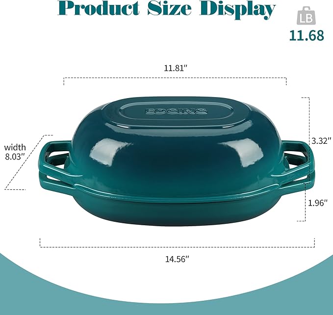 Enameled Cast Iron Oval Dutch Oven Pot with Lid, Dutch Oven for Sourdough Bread Baking, Oval Bread Pan, 5qt, Darkcyan