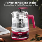 Electric Kettle, 1.5L Borosilicate Glass Hot Water Kettle Electric & Tea Kettle for Coffee or Tea, BPA Free, Auto Shut-Off, Stainless Steel, Red, 1200w