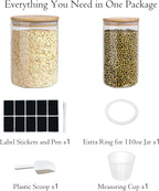 Glass Storage Jars Set Elegant Containers with Airtight Bamboo Lids, Perfect for Kitchen Organization - Flour, Rice, Pasta, Sugar, Coffee Beans, Accessories Included (2 packs(37oz / 110oz))