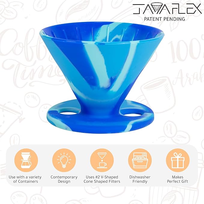 The Original JavaFlex Premium Foldable Silicone Pour Over Coffee Maker and Storage Pouch. Uses #2 V60 Cone Coffee Filters