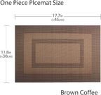 PIGCHCY Durable Plastic Placemats - Heat Resistant, Washable Woven Table Mats - Set of 4 (Coffee Brown)