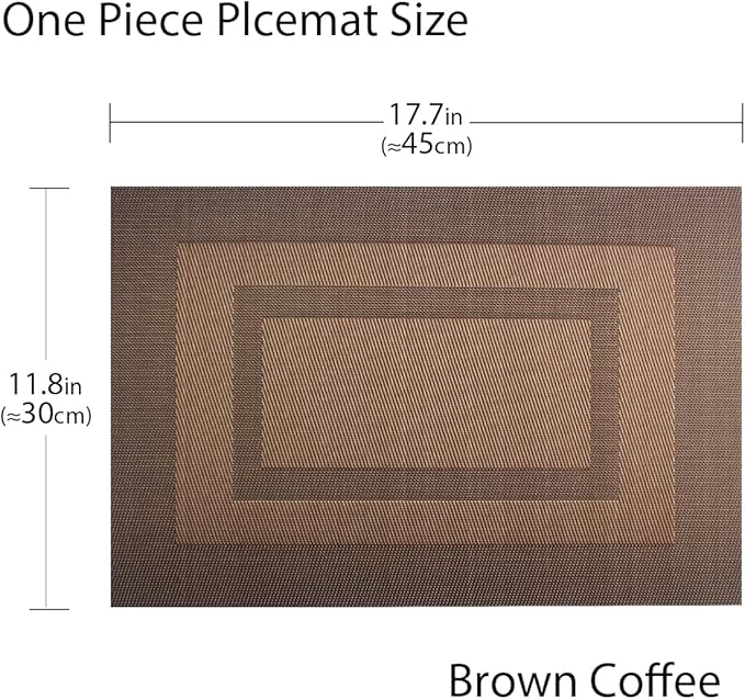 PIGCHCY Durable Plastic Placemats - Heat Resistant, Washable Woven Table Mats - Set of 4 (Coffee Brown)