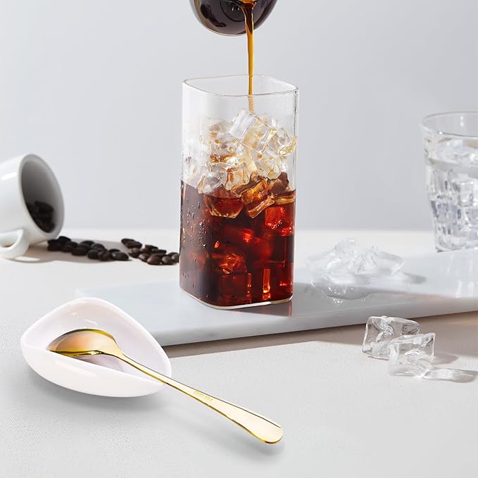 Coffee Spoon Rest Set with Ceramic Rest & Gold Ellipse Stainless Steel Spoon