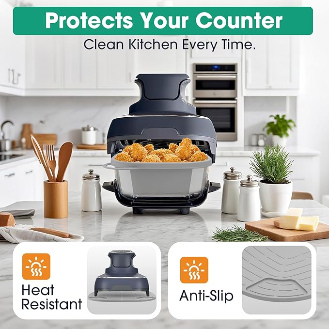 Silicone Air Fryer Liners for Ninja FN101GY Crispi Glass Basket – 4QT 6QT Reusable Nonstick Containers with Heat Mat and Oil Brush